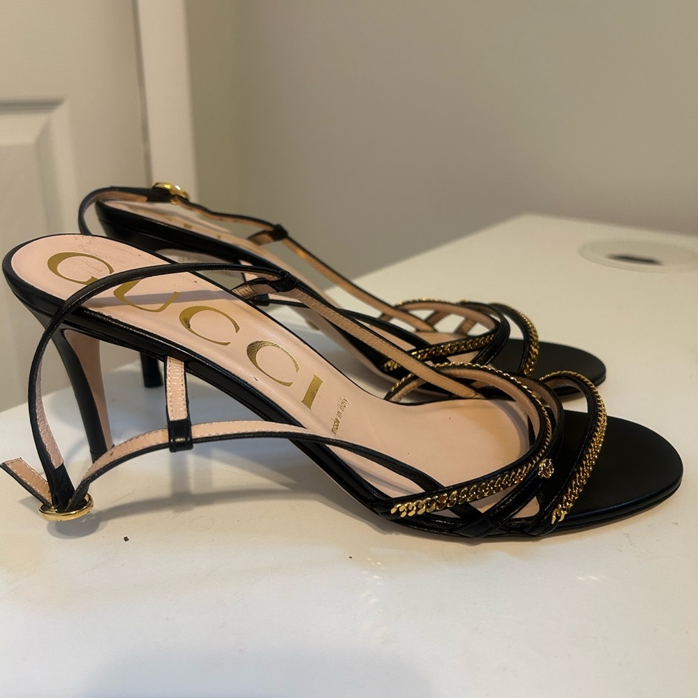 Gucci Black and Gold Chain Heels - Picture 5 of 10